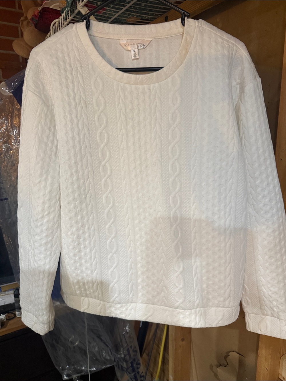 Nanette Lepore Cream Cable-Knit Crewneck Sweater